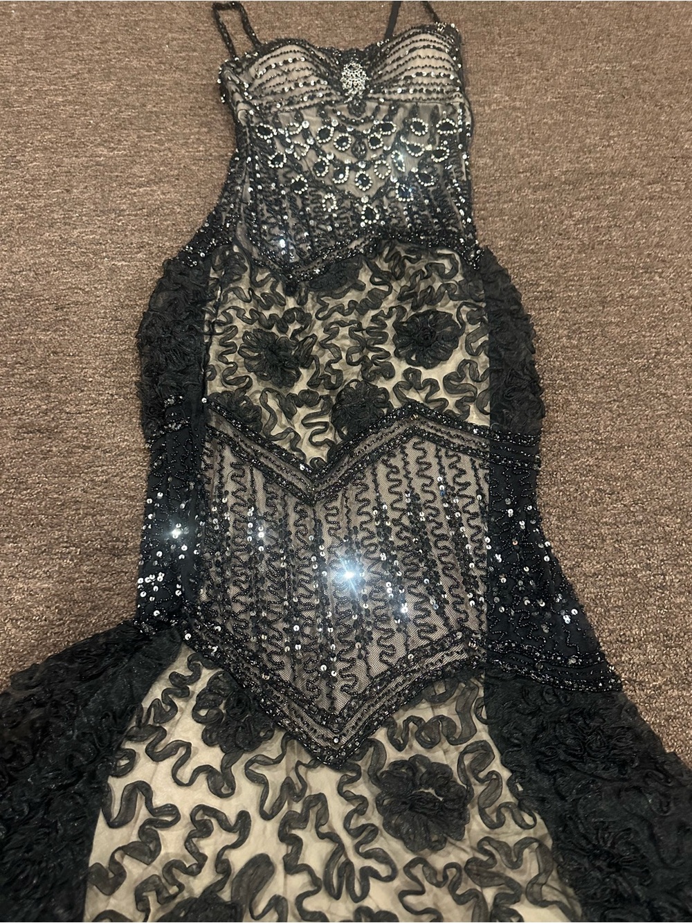 Like NEW! Jovani Women's Sz 2 Evening gown prom dress Blk Bead sequins Lace